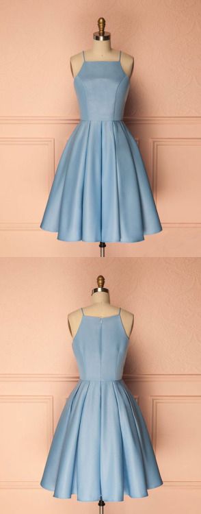 Light Blue Short Knee-Length Bridesmaid ...